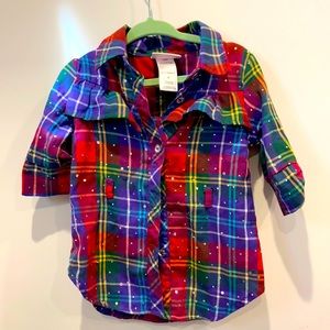 Fancy flannel button down shirt Size 2T with sparkle